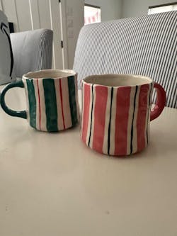 Handcrafted Striped Ceramic Mug Cozy Summer Coffee Cup For Soft Mornings And Sunny Days