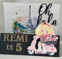 Paris clipart, girl riding a scooter