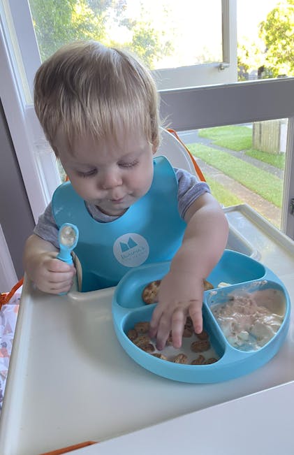 Starting Solids | retailer High Chair Food Catcher & Silicone Feeding Set - Blue