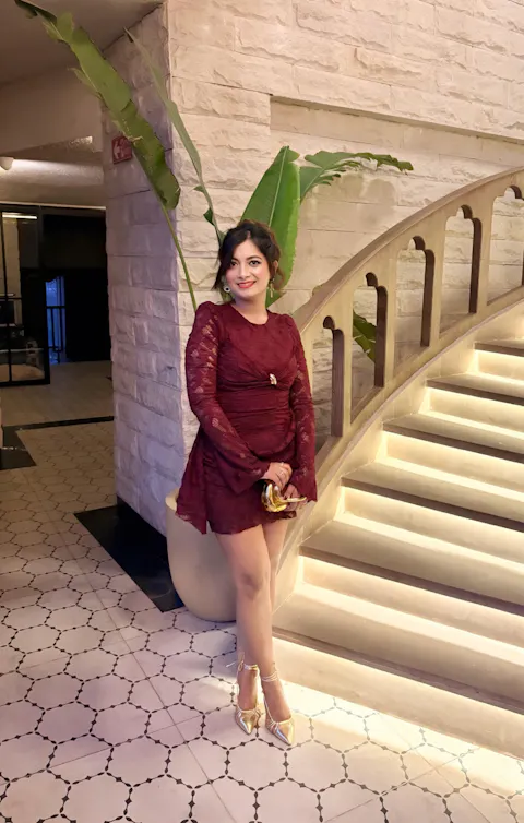 Bell Sleeve Golden Buckle Detailing Lacy Mini Dress