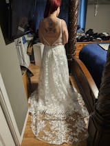 A-line V-neck Side Slit Lace Beach Wedding Dresses MW645