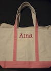 Personalized Canvas Boat Tote Bag with Zipper: Embroidered Canvas Beach Zip Top Tote