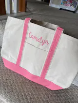 Personalized Canvas Boat Tote Bag with Zipper: Embroidered Canvas Beach Zip Top Tote