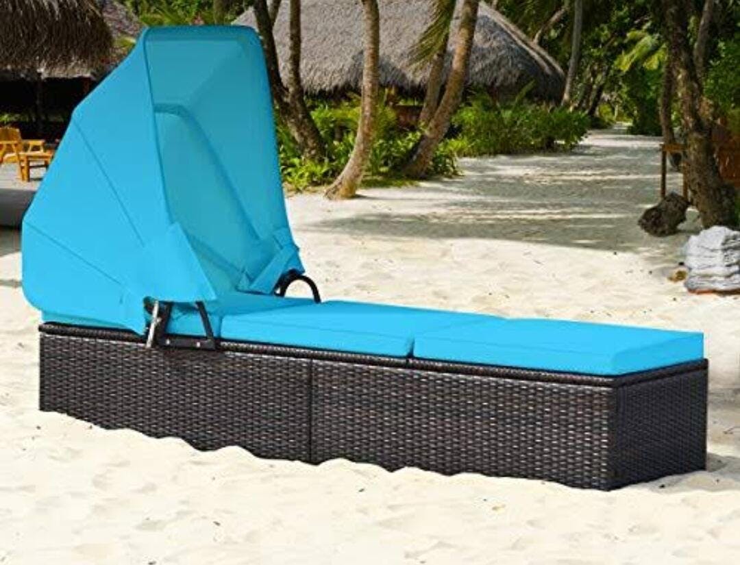 Adjustable Patio Rattan Chaise With Canopy Attached Online Furniture Store My Aashis