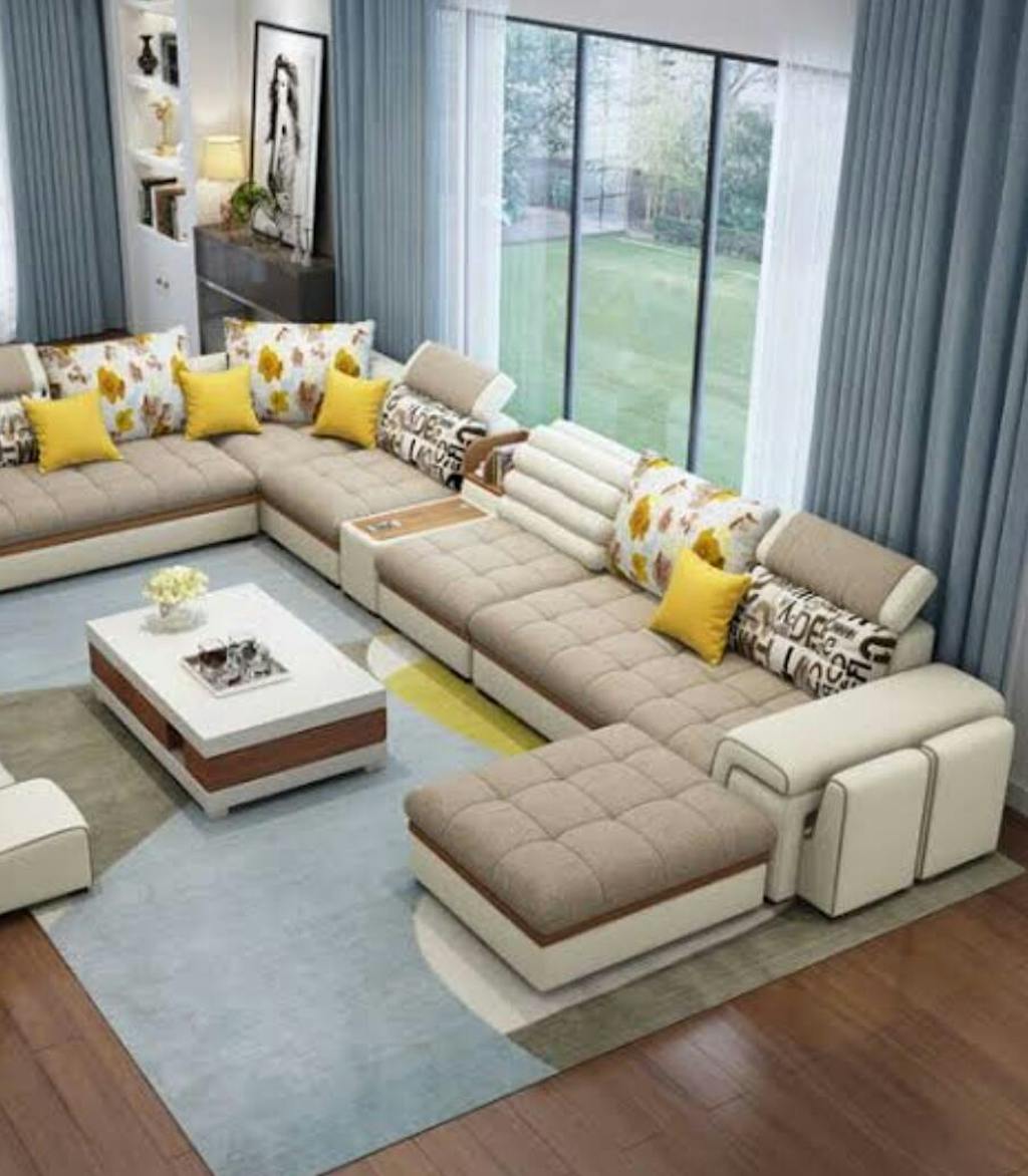 Luxury Modern U Shaped Sectional Fabric Sofa Set With Ottoman My Aashis