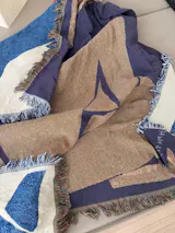 Blue Leaf Embroidered Throw Blanket