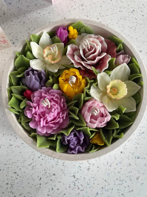 Multi-colored Beeswax Flowers Candle Set "Flower Meadow" with Gift Box