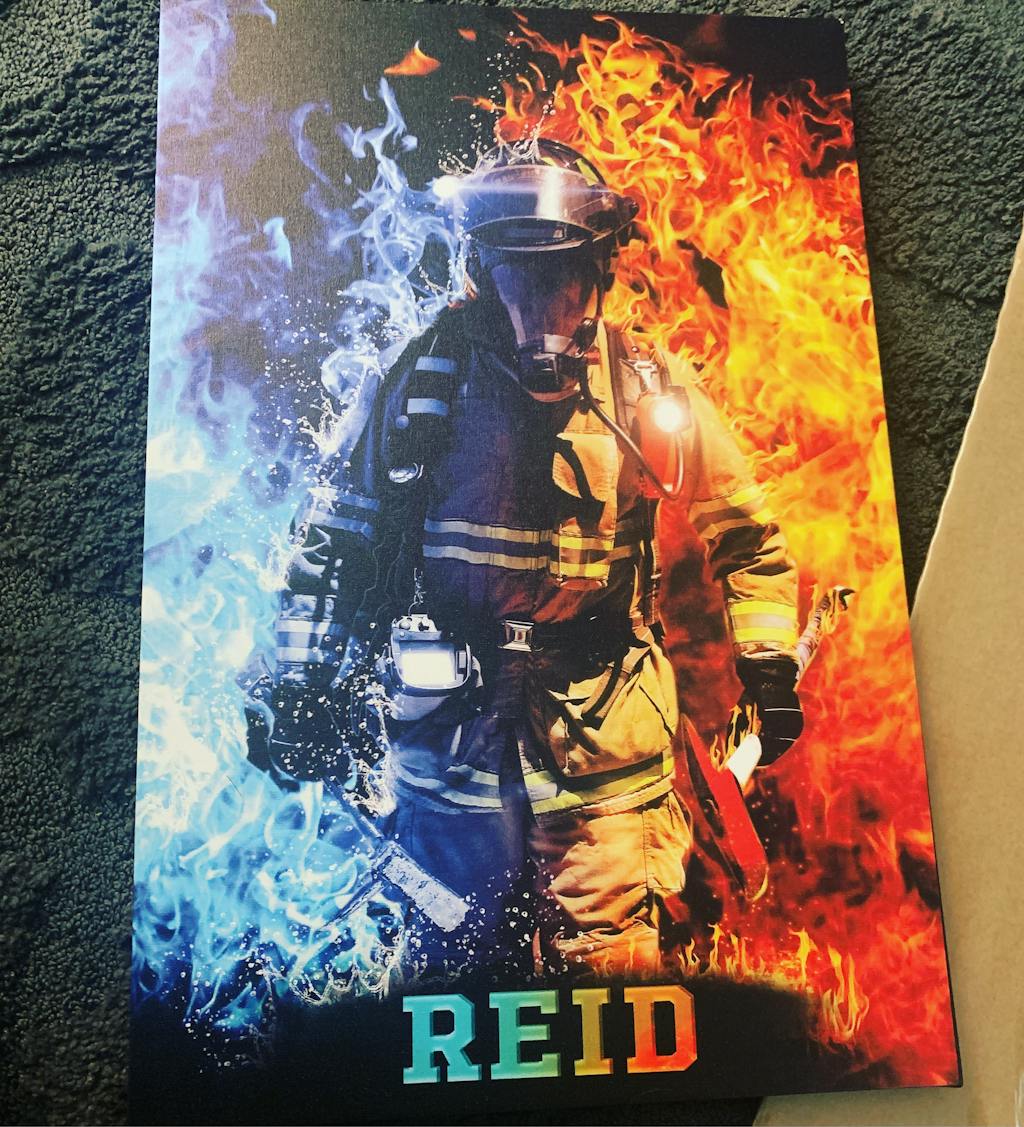 Firefighter Half Water Half Fire Personalized Canvas Print My Hero