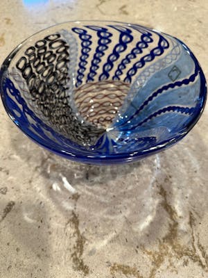 Murano Glass Large Art Centerpiece Bowl, Blue