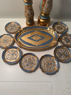 Florentine Carved Wood Oval Mini Tray, Made in Italy