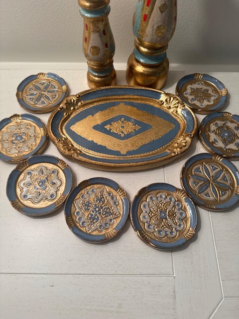 Florentine Carved Wood Oval Mini Tray, Made in Italy