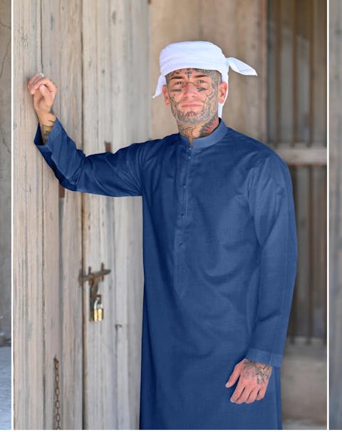 Mens Ocean Blue Cashmere Wool Bahraini Thobe