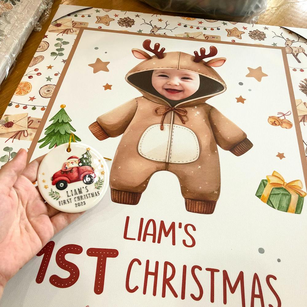 Baby Reindeer 1st Christmas - Personalized First Christmas gift For Baby - Custom Canvas Print - MyMindfulGifts