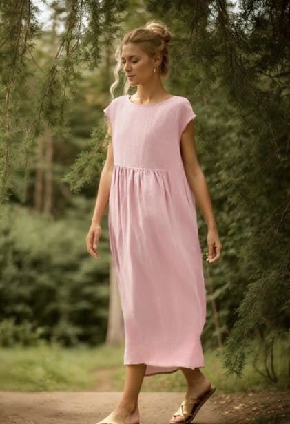 100% Linen Cap Sleeve Washed Maxi Dress JOAN – LINTICO