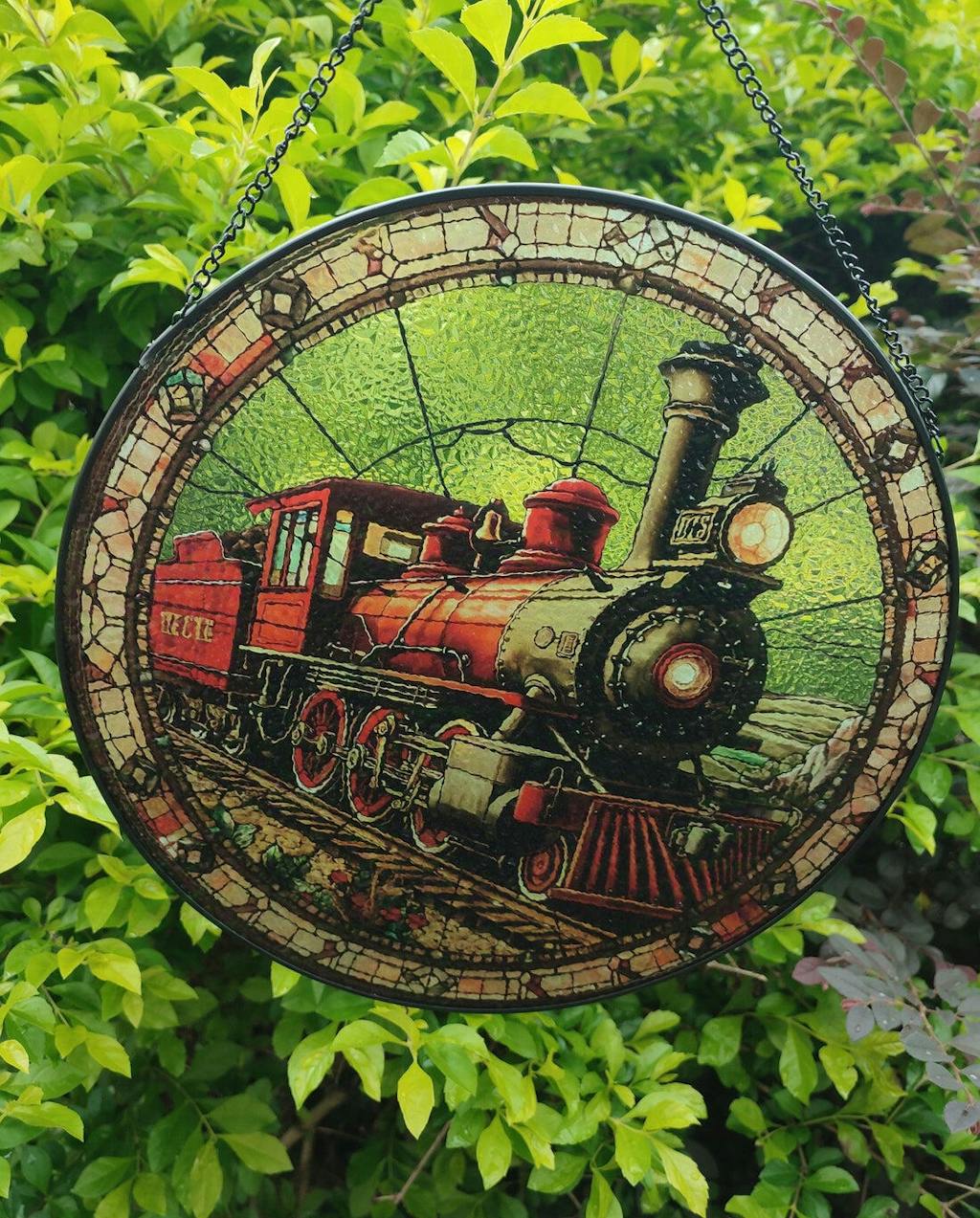 Vintage Train Suncatcher Steam Train & Railway Stained Glass And Acrylic Sun Catcher