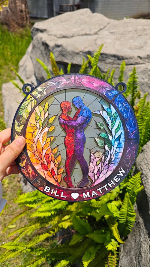 Attractive Strong Gay, Two Males Holding Hands - Gift For You And Your Couple - Personalized Window Hanging Suncatcher Ornament