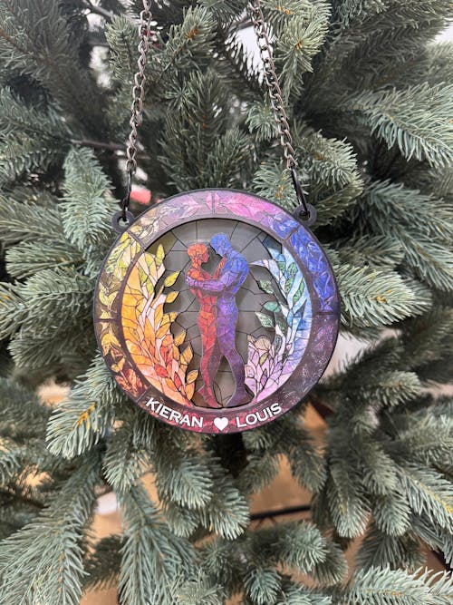 Attractive Strong Gay, Two Males Holding Hands - Gift For You And Your Couple - Personalized Window Hanging Suncatcher Ornament