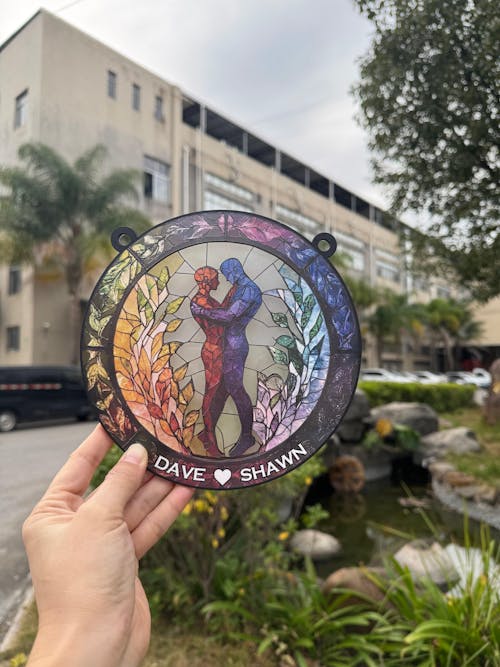 Attractive Strong Gay, Two Males Holding Hands - Gift For You And Your Couple - Personalized Window Hanging Suncatcher Ornament