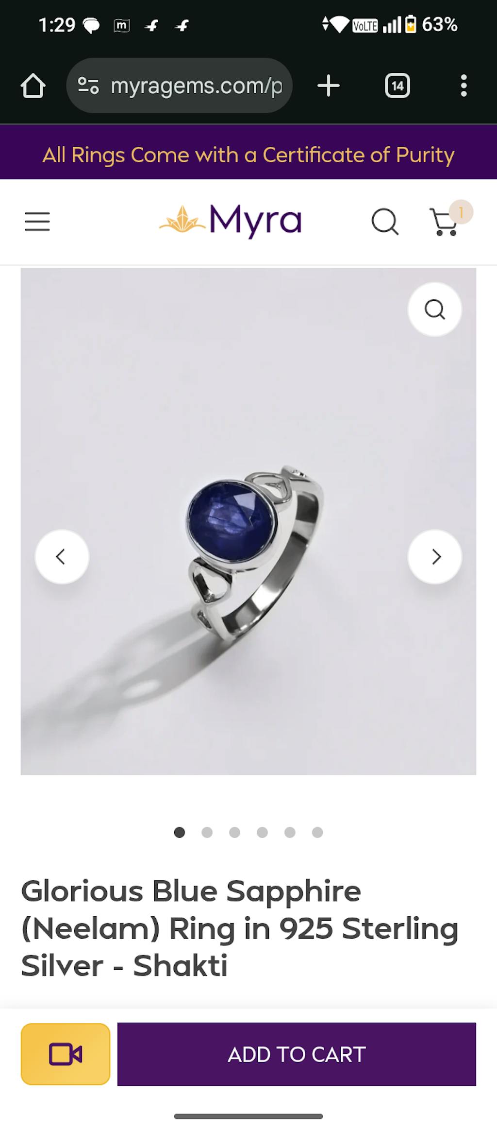 Glorious Blue Sapphire (Neelam) Ring in 925 Sterling Silver - Shakti