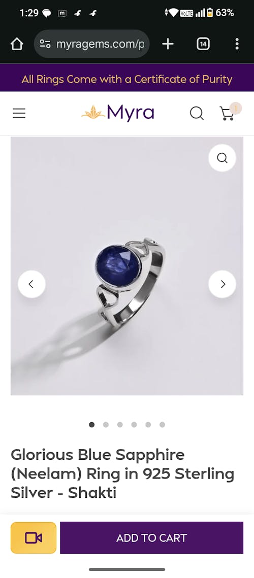 Glorious Blue Sapphire (Neelam) Ring in 925 Sterling Silver - Shakti
