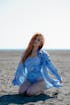 Illusion Long Sleeve Beach Cover Up- Ocean Blue