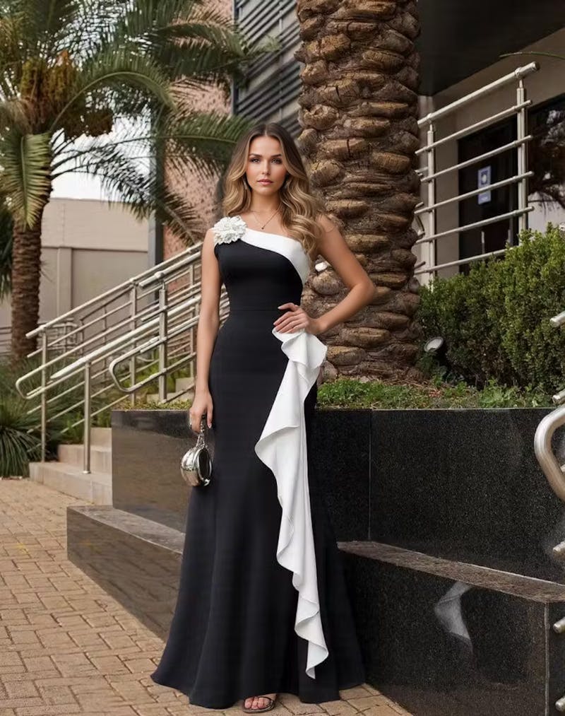 Trumpet/Mermaid  Stain  Evening/Formal Dress Floor-Length One-Shoulder Sleeveless With 3D Flowers&Ruffles