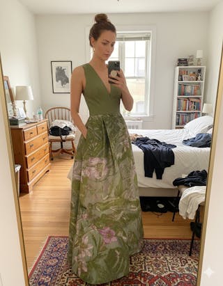 A-Line Evening Gown Elegant Jacquard Floral Dress Prom Floor Length Sleeveless V Neck with Slit Pocket Wedding Guest Dress