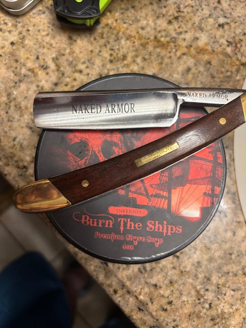 Naked Armor Solomon Straight Razor 7/8" Brown Algum Wood Japanese Steel