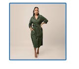 Safari Shirt Midi Dress with Tie Belt - Army Green
