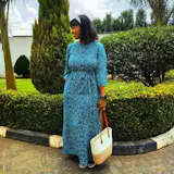 Round Neck Belted Maxi Dress - Turquoise Abstract Ripple