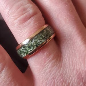 "Gaia" Moss Agate, Rose Gold Tungsten Carbide, Dome Polished Design-8mm