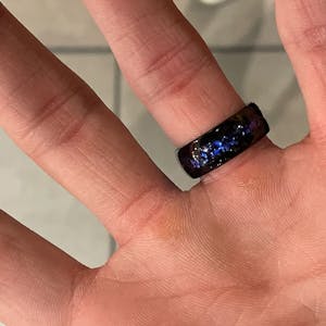 "Astronomer" Crushed Blue Sandstone Ring Inlay, Black Tungsten Carbide,Domed Design Galaxy Wedding Band, Men's Wedding Ring, 8mm