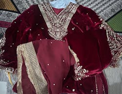 Mehroon Pakistani Velvet Suit | Ready to Wear
