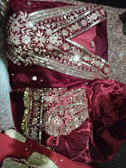 Mehroon Pakistani Velvet Suit | Ready to Wear