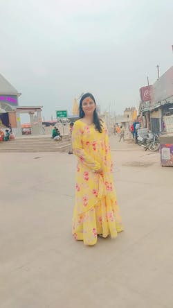 Yellow Color floral printed Anarkali set