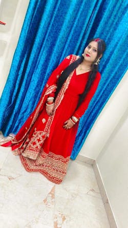 Timeless Red Beauty – Gown & Dupatta Set for Karvachauth