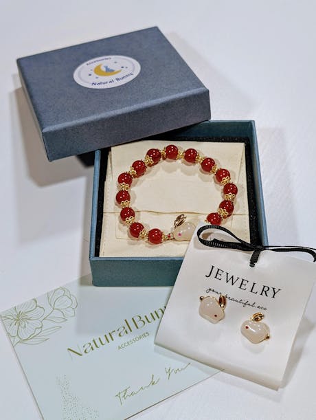 Red Agate Lucky Bunny Bracelet
