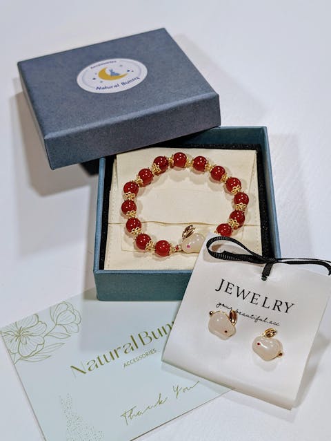 Red Agate Lucky Bunny Bracelet