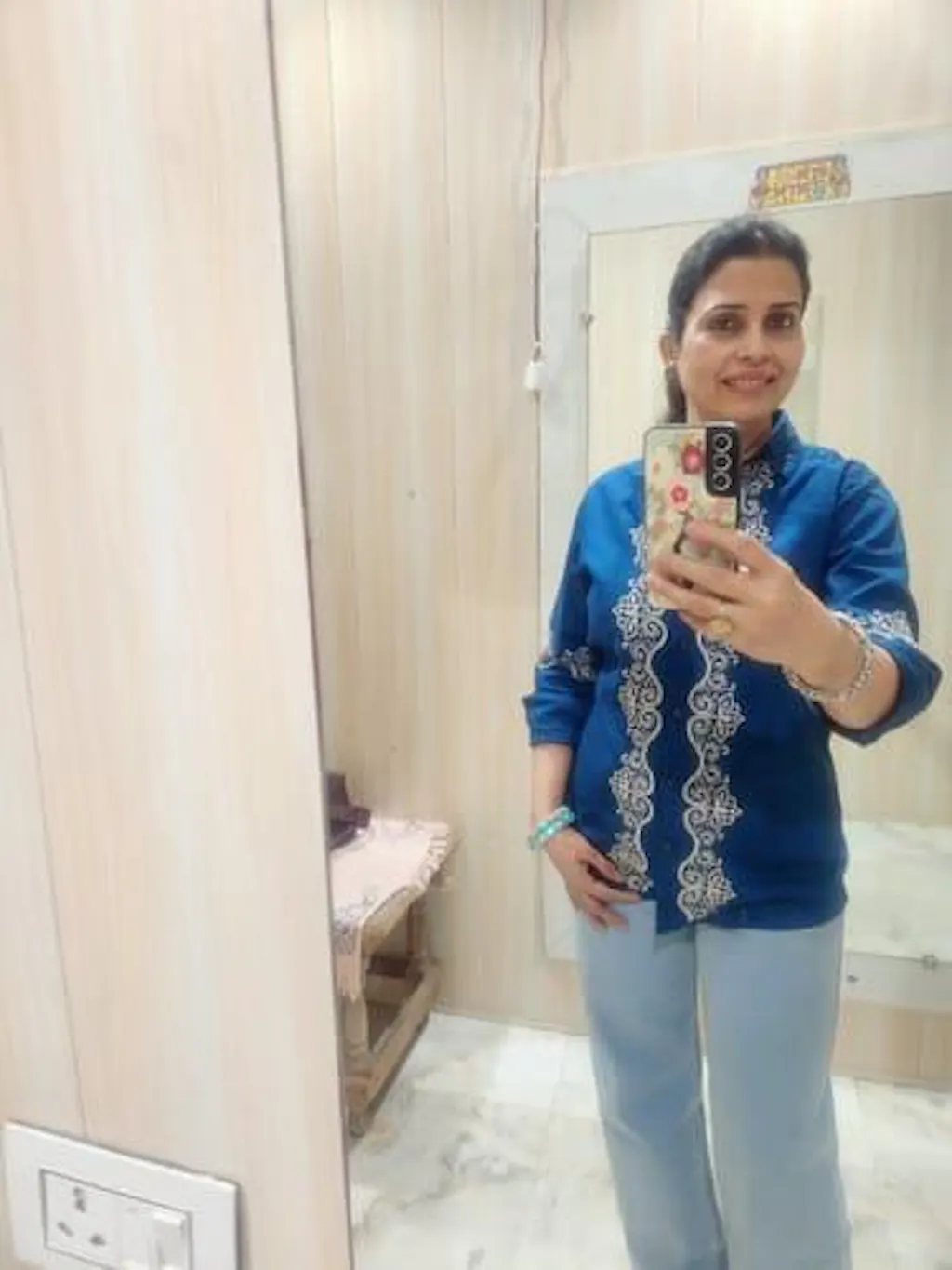 Women's Lucknowi Handcrafted Slub Cotton Chikankari Shirt - HONC0299112