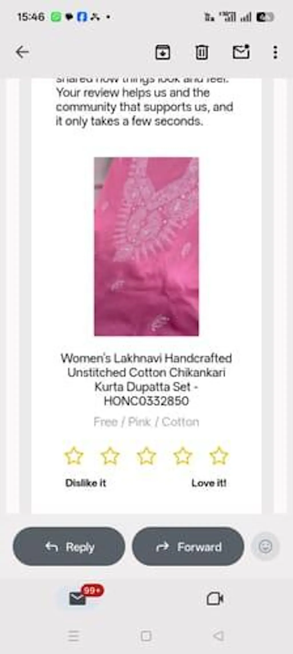 Women's Lakhnavi Handcrafted Unstitched Cotton Chikankari Kurta Dupatta Set -HONC0332850