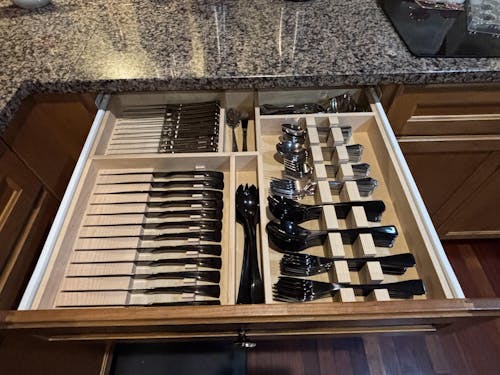 Custom Kitchen Drawer Organizer | Elegant Flatware Stacking Design