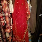 Red Golden Indian Dupatta long net embroidered scarf Punjabi dress dupattas with zari embroidery for festival chunni lehenga stole