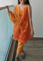 Orange Mul Cotton Patchwork Suit