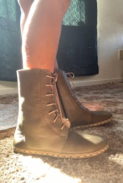 Barefoot Leather Lace-up Olive Green Boots for Women