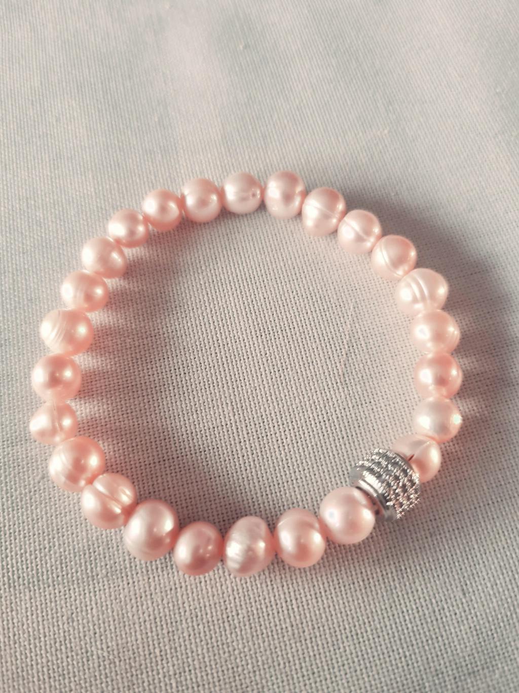 Bracelet Nana Perles de Culture Roses et Plaqué Or Blanc