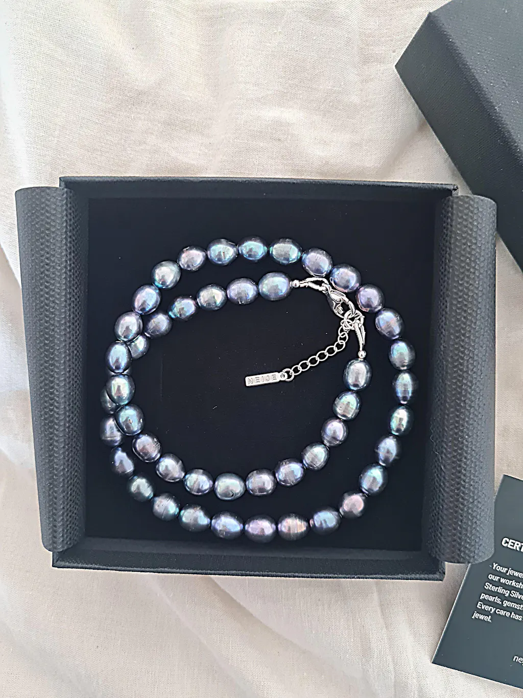 Collier Monte-Cristo Perles d'eau douce Noires et Argent 925