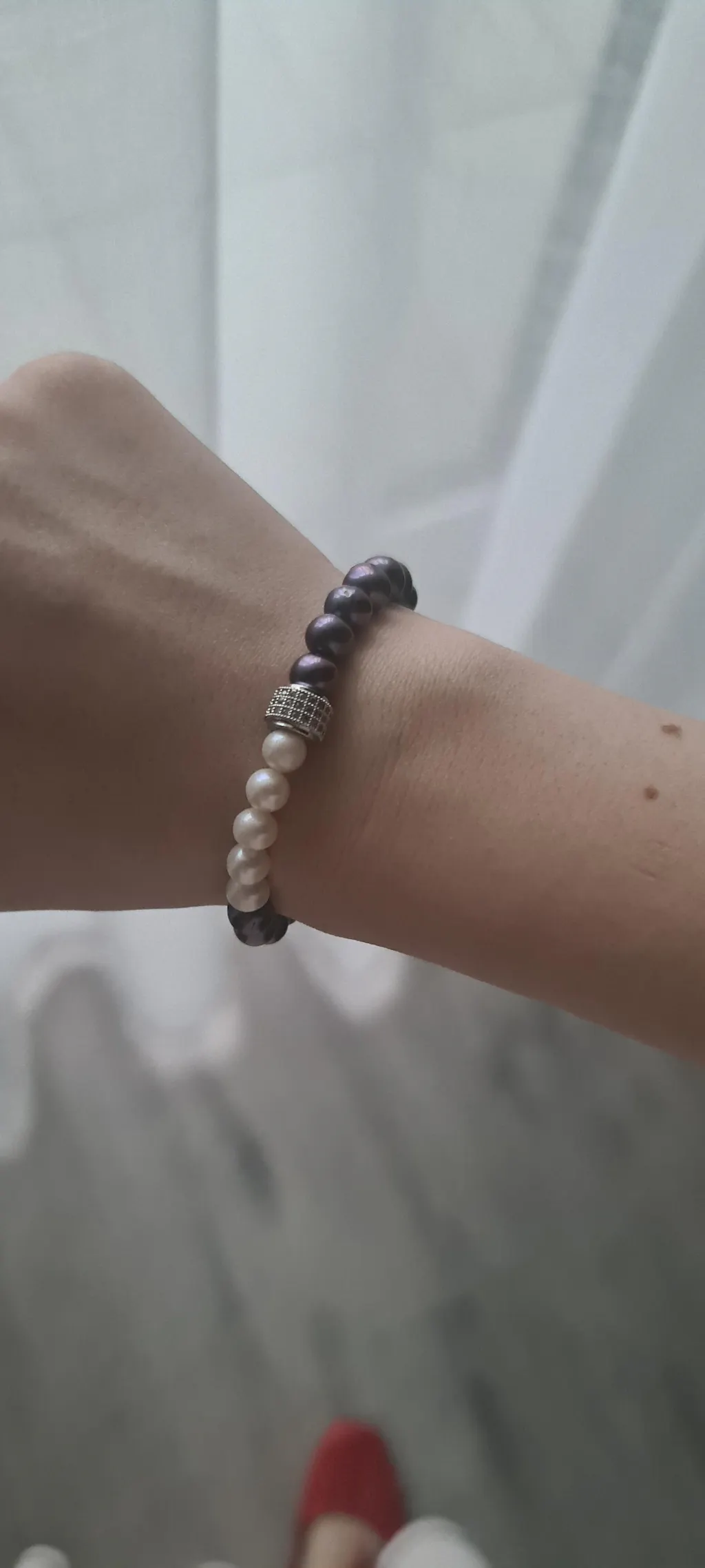 Bracelet Swann Geometric Perles de Culture Noires et Blanches