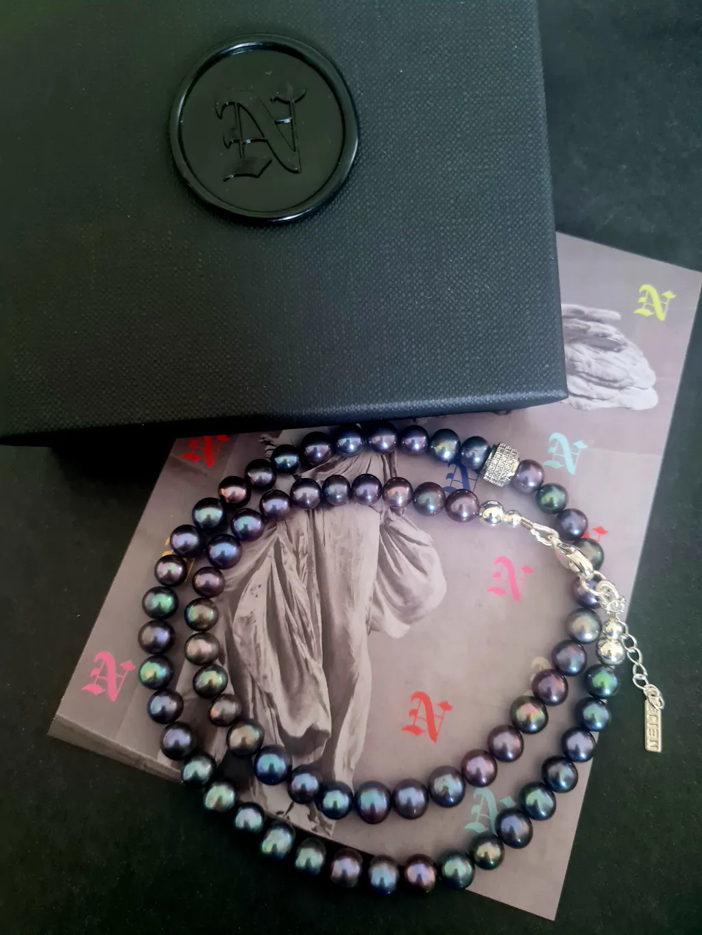 Collier Swann Perles d'eau douce Noires et Argent 925
