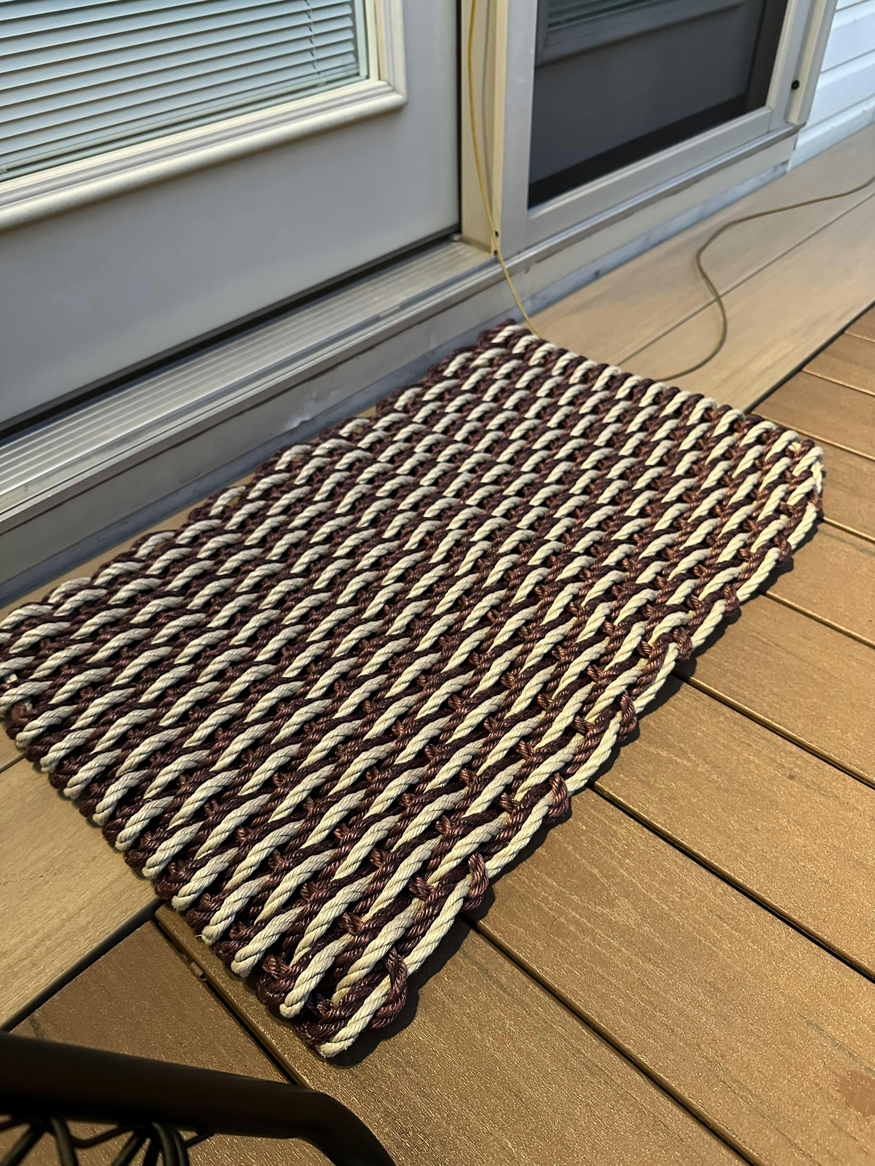 Lobster Rope Doormat, Made in Maine Rope Door Mat, Cranberry & Dark Tan