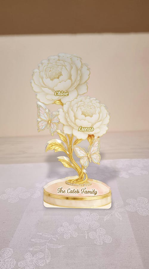Our Family Flower - Personalized Custom Shaped Acrylic Plaque - Peony Flowers